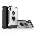 Wholesale iPhone Xr 6.1in 360 Rotating Ring Stand Hybrid Case with Metal Plate (Silver)